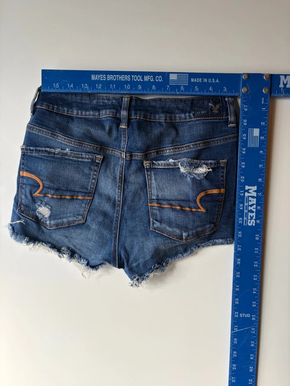 American Eagle Blue Distressed Denim Shorts with Lace Inset